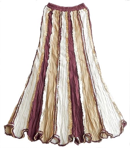 White,Beige and Maroon Cotton Long Skirt with Sequin Work