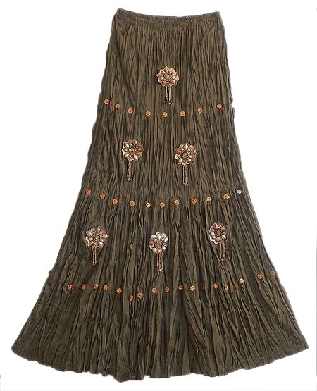 Dark Sepia Cotton Long Skirt with Stone and Bead Work