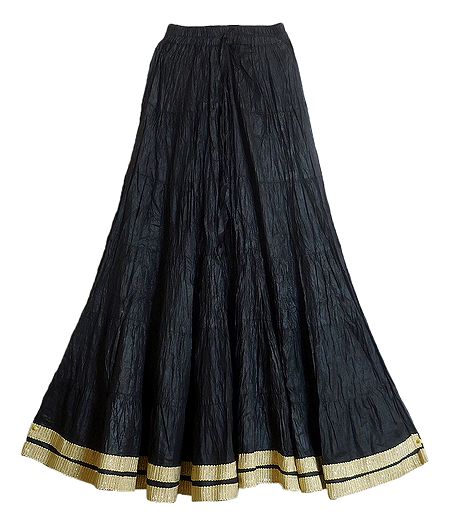 Black Wrinkled Cotton Skirt with Zari Border