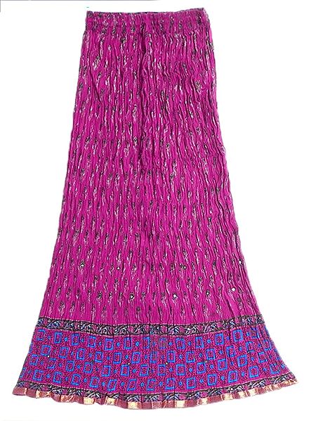 Dark Magenta Crushed Cotton Skirt with Blue and Black Block Print