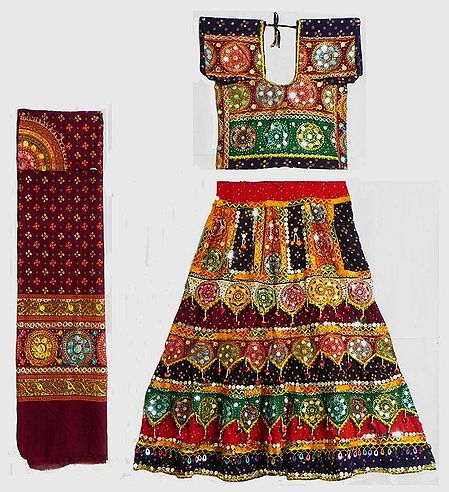 Multicolor Cotton Lehenga and Adjustable Choli with Knotted Back and ...