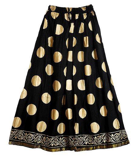 Black Cotton Skirt with Golden Block Print