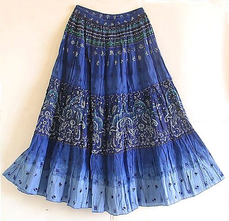 Dark Blue Printed Long Skirt