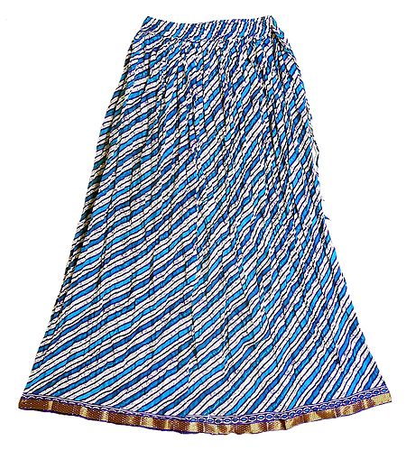 Blue Diagonal Stripe on White Cotton Crushed Skirt