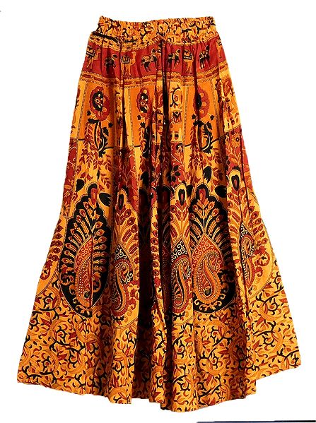 Paisley Print on Yellow Cotton Skirt