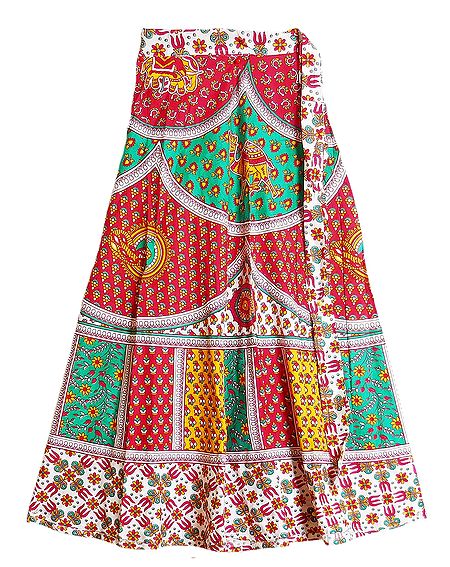 Colorful Sanganeri Print on Wrap Around Skirt