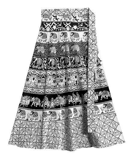 Black and White Sanganeri Print on Wrap Around Skirt