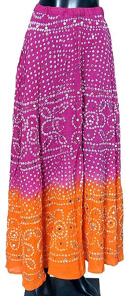 Magenta with Saffron Tie and Dye Skirt with Sequins