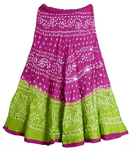 Dark Magenta with Light Green Tie and Dye Skirt with Sequins
