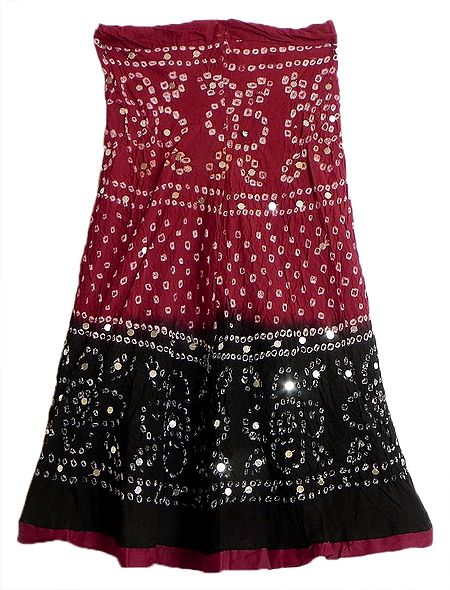 Dark Red with Black Tie and Dye Skirt with Sequins