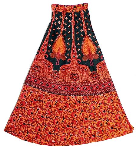 Saffron Base Printed Block Print Wrap Around