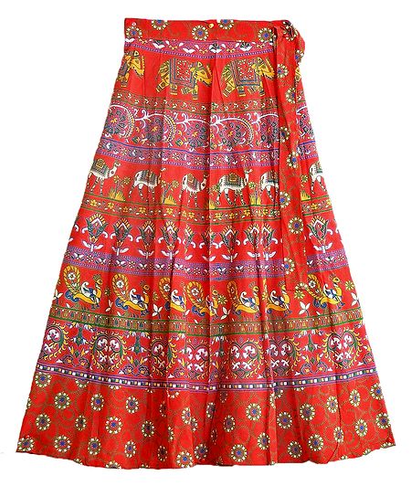 Sangenari Block Print on Saffron Cotton Long Skirt