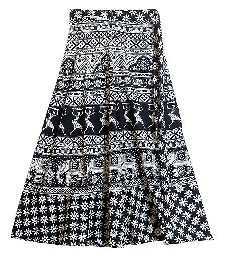 Black and White Print on Wrap Around Skirt