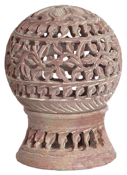 Intricately Carved Ball Shaped Candle Stand in Stone