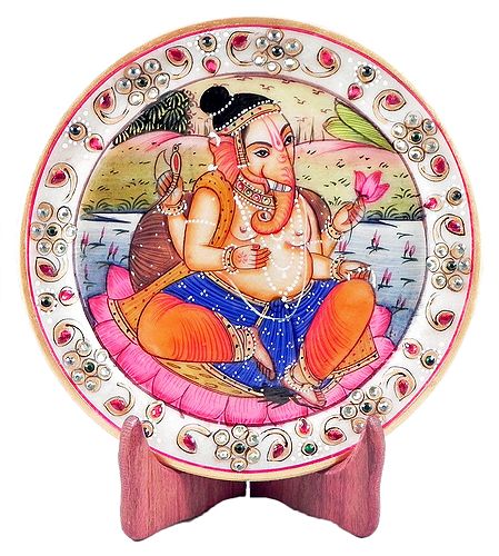 Ganesha Painting on Marble Plate - Showpiece