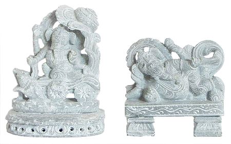 Ganesha on Chariot and Reclining Ganesha