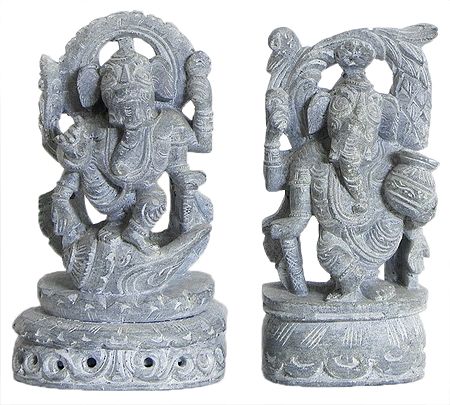 Ganesha on Conch and Ganesha with Kalash