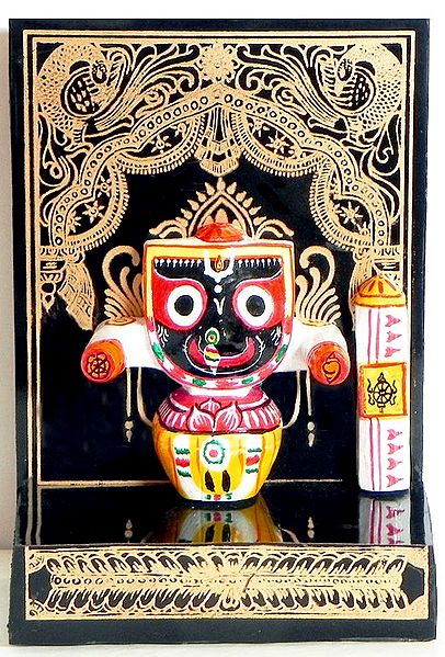 Jagannath Dev on a Hand Painted Black Panel - Wall Hanging