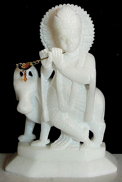 Krishna with Cow Playing Flute
