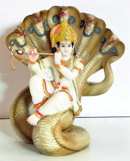 Krishna Triumphantly Plays His Flute After Defeating the Serpent, Kaliya Nag