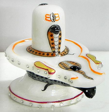 White Shiva Linga with Painted Snake