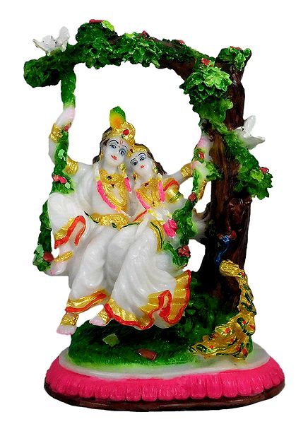 Radha Krishna on Swing - Marble Duist Statue