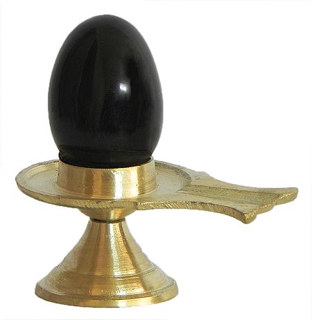 Black Stone Shiva Linga on Brass Stand