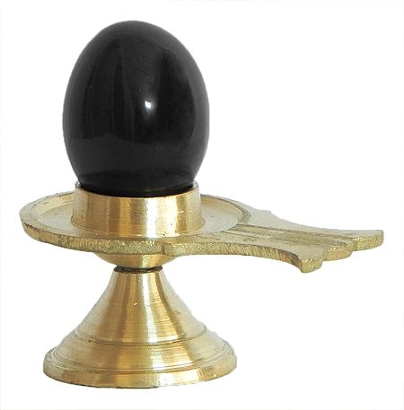 Black Stone Shiva Linga on Brass Stand