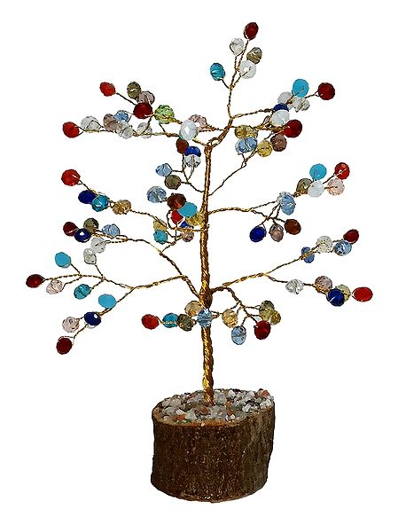 Multicolor Stone Chips Wire Tree on Wood Base