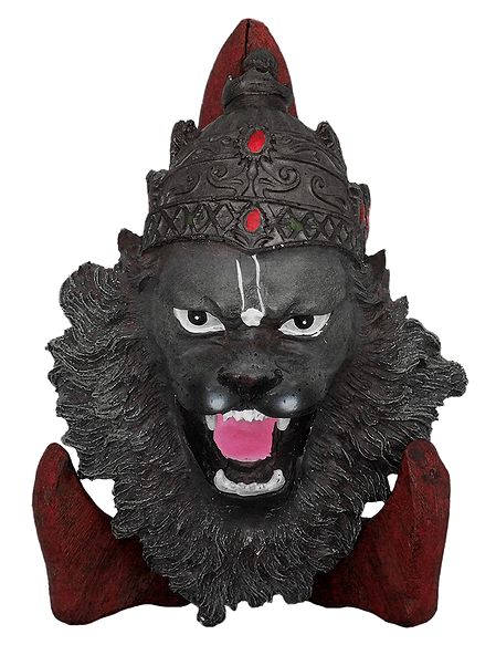 Face of Narasimha Avatar with Wooden Stand