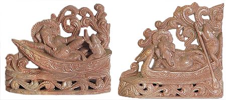 Set of Two Ganesha Reclining on Boat