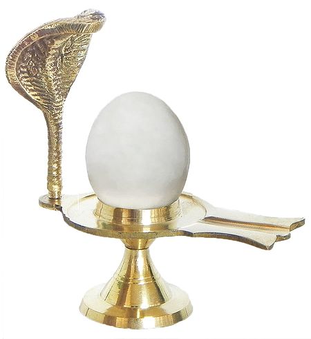 White Stone Shiva Linga on Brass Stand with Snake