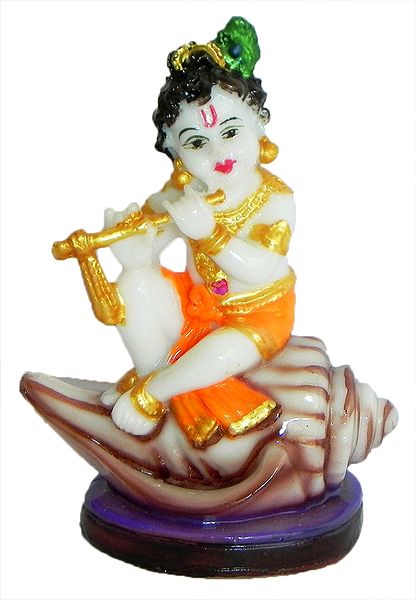 Makhan Chor Krishna Sitting on Conch