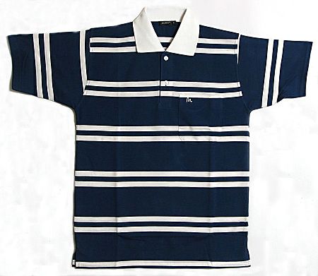 Dark Blue and White Stripe Polo T-Shirt