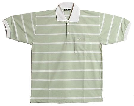Light Green and White Stripe Polo T-Shirt