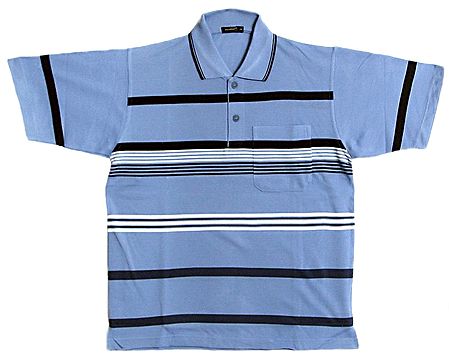 Light Blue, Dark Blue and White Stripe Polo T-Shirt
