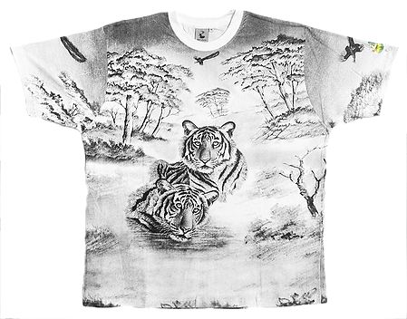 White T-Shirt with Tiger Print