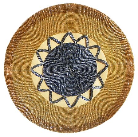 Chrome Yellow and Black Beaded Round Shaped Centre Table Mat