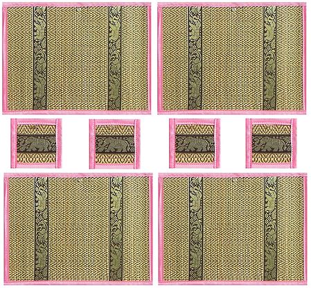 Hand Weaved Palm Leaf Dining Table Mats with Zari Ribbon