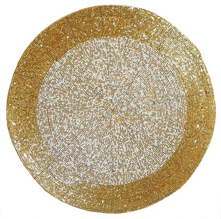 Yellow and White Beaded Round Shaped Centre Table Mat