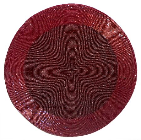 Red and Maroon Beaded Round Shaped Centre Table Mat