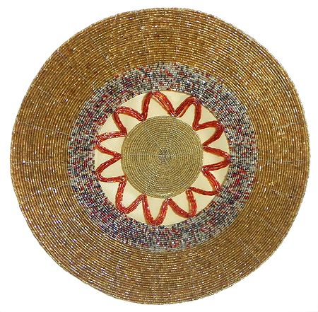 Yellow and Red Beaded Round Shaped Centre Table Mat