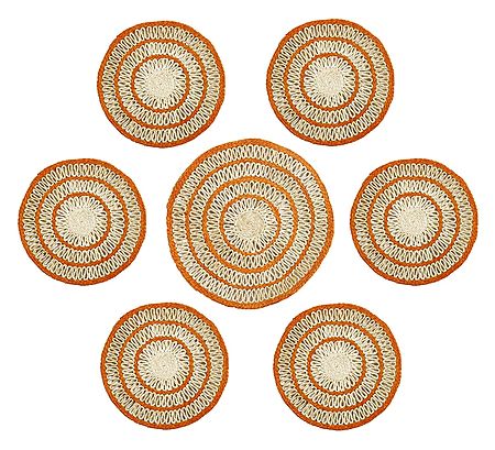 7 Pieces of Hand Woven Round Grass Fibre Table Mats
