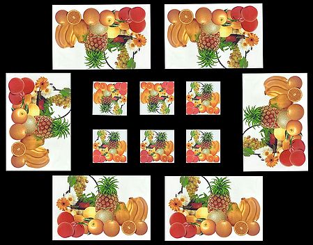 Set of Six Dining Table Mats and Coasters with Fruit Print