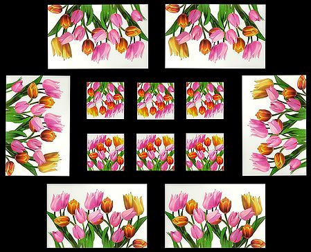 Set of Six Dining Table Mats and Coasters with Bunch of Tulips Print