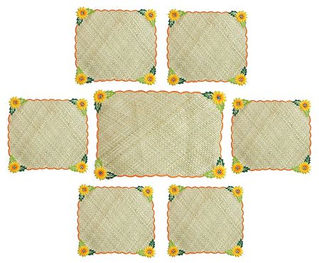 Hand Weaved Palm Leaf Dining Table Mats with Embroidery
