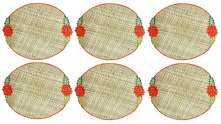 Six Hand Weaved Palm Leaf Table Mats with Embroidery