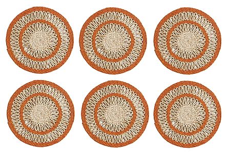 6 Pieces of Hand Woven Round Grass Fibre Table Mats
