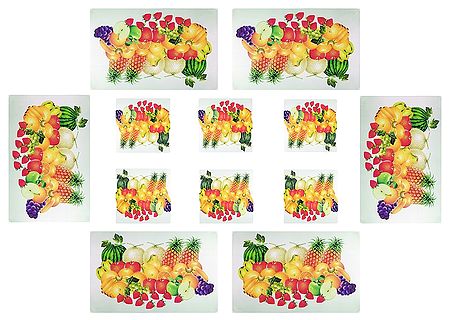 Set of 6 Dining Table Mats and Coasters with Fruit  Print 