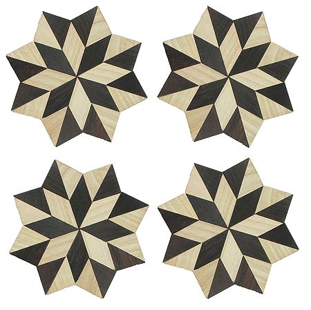 Set of Four Diamond Shaped Brown and Off-White Wooden Mats